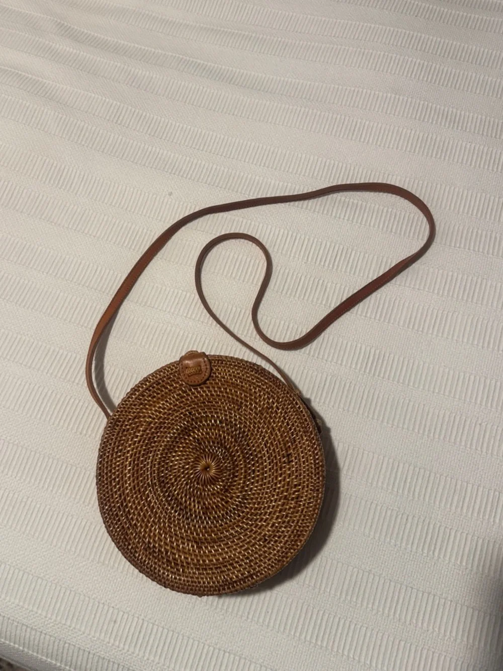 Brown Round Woven Crossbody Bag